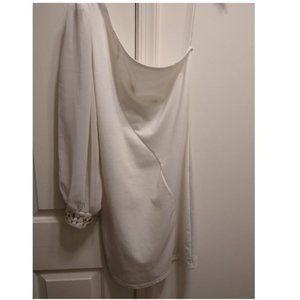 Women's White Stone in Cuff One Side Sleeve and Shoulder Midi Dress